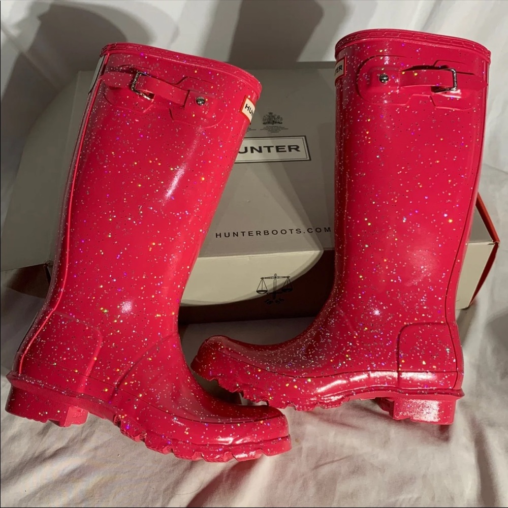Hunter Original Gloss Giant Cosmic Glitter Pink High Top Boots - Womans 5.5 6.5 - Picture 3 of 7